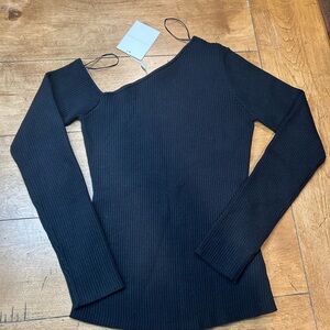 Black Ribbed One Shoulder Long Sleeve Top